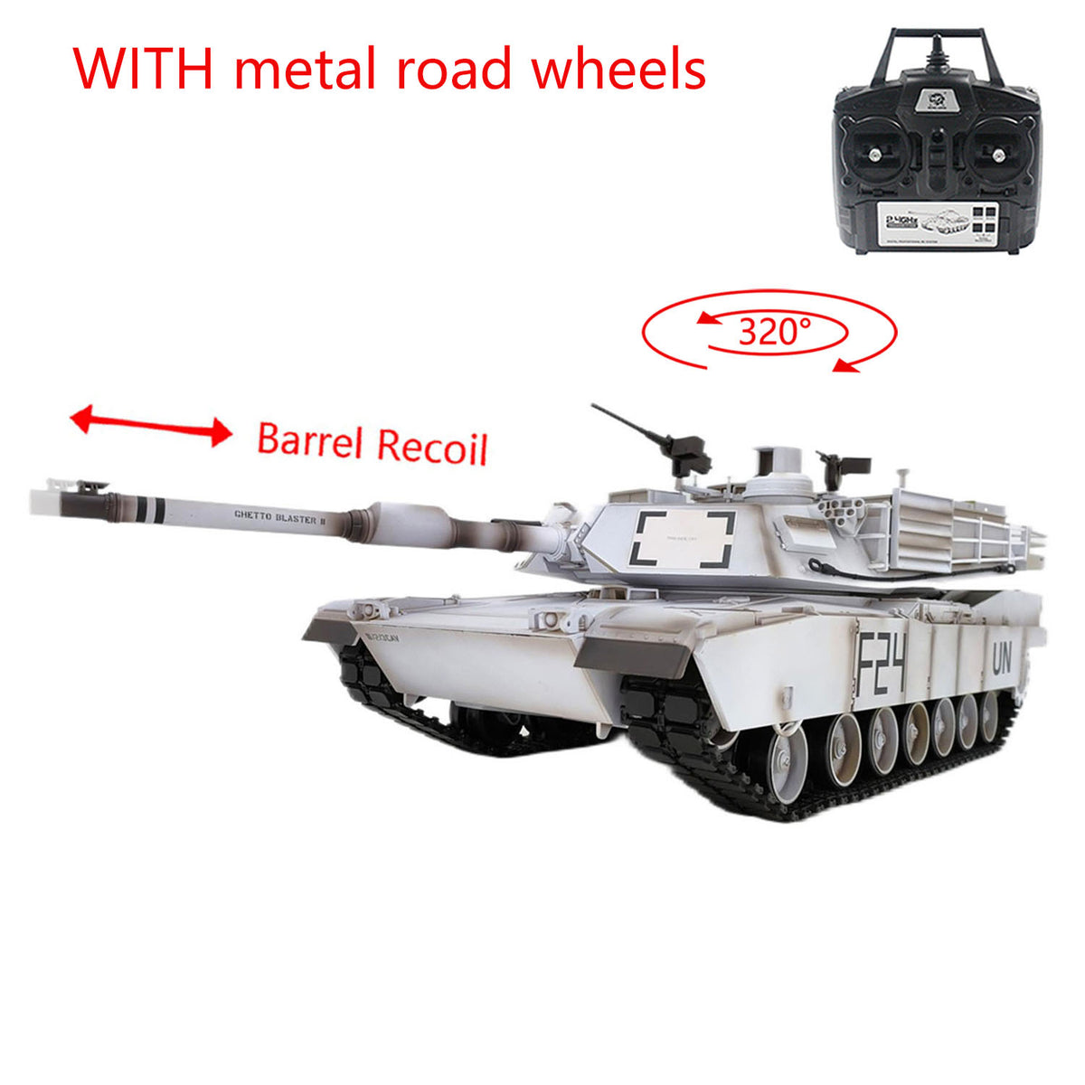 TOUCAN RC HOBBY CoolBank 1/16 7.0 RC Tank M1A2 Abrams 3918 Barrel Recoil BB IR 320 Degrees Turret Steel Gearbox Metal Wheels Battery Smoke Radio