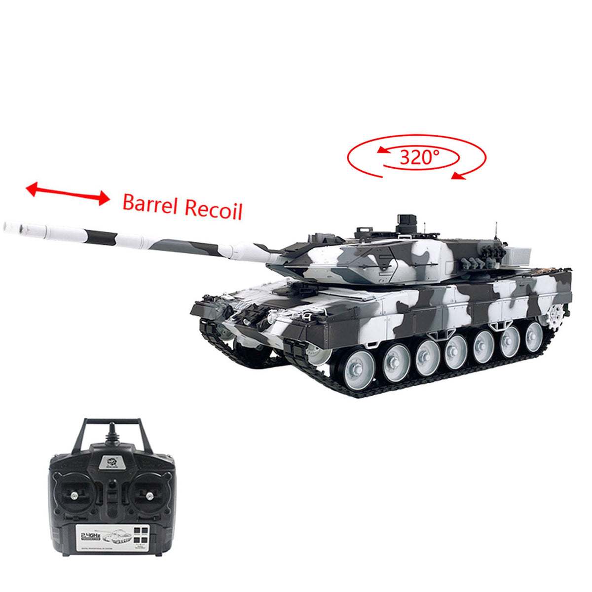 TOUCAN RC HOBBY CoolBank 2.4G 1/16 7.0 Leopard2A6 RC Tank 3889 Metal Gearbox Suspension Bars BB IR Barrel Recoil Sound Smoking Light Battery