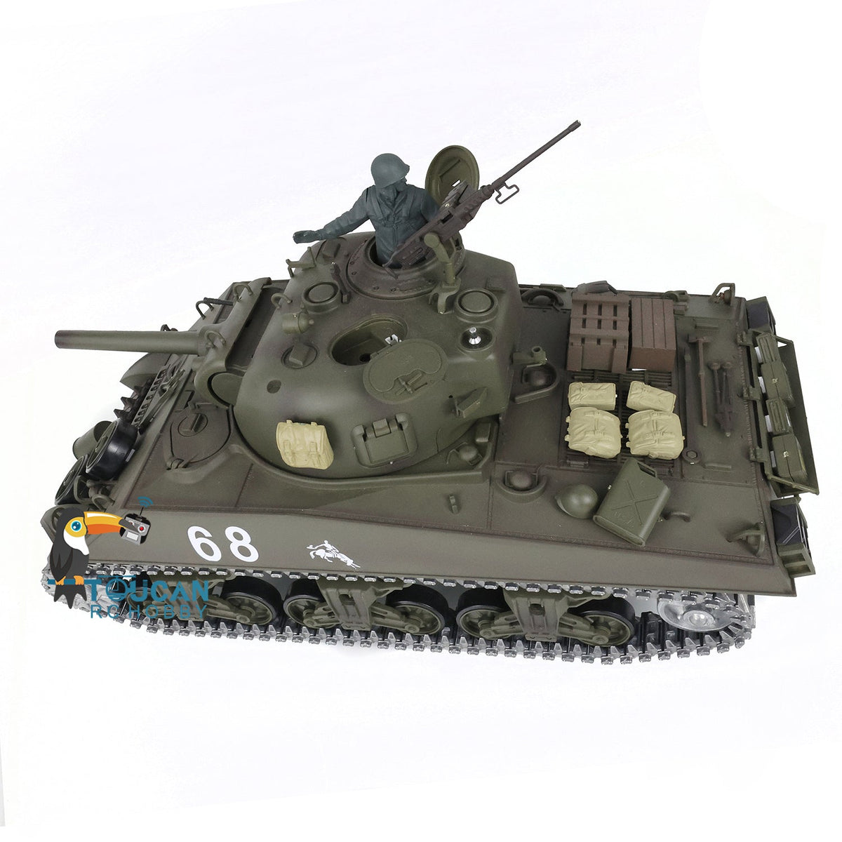 TOUCAN RC HOBBY Heng Long 1/16 TK7.0 USA M4A3 Sherman 3898 RTR RC Tank FPV Barrel Recoil 360 Degrees Turret BB IR Smoke Metal Tracks Sprockets Idlers Wheels