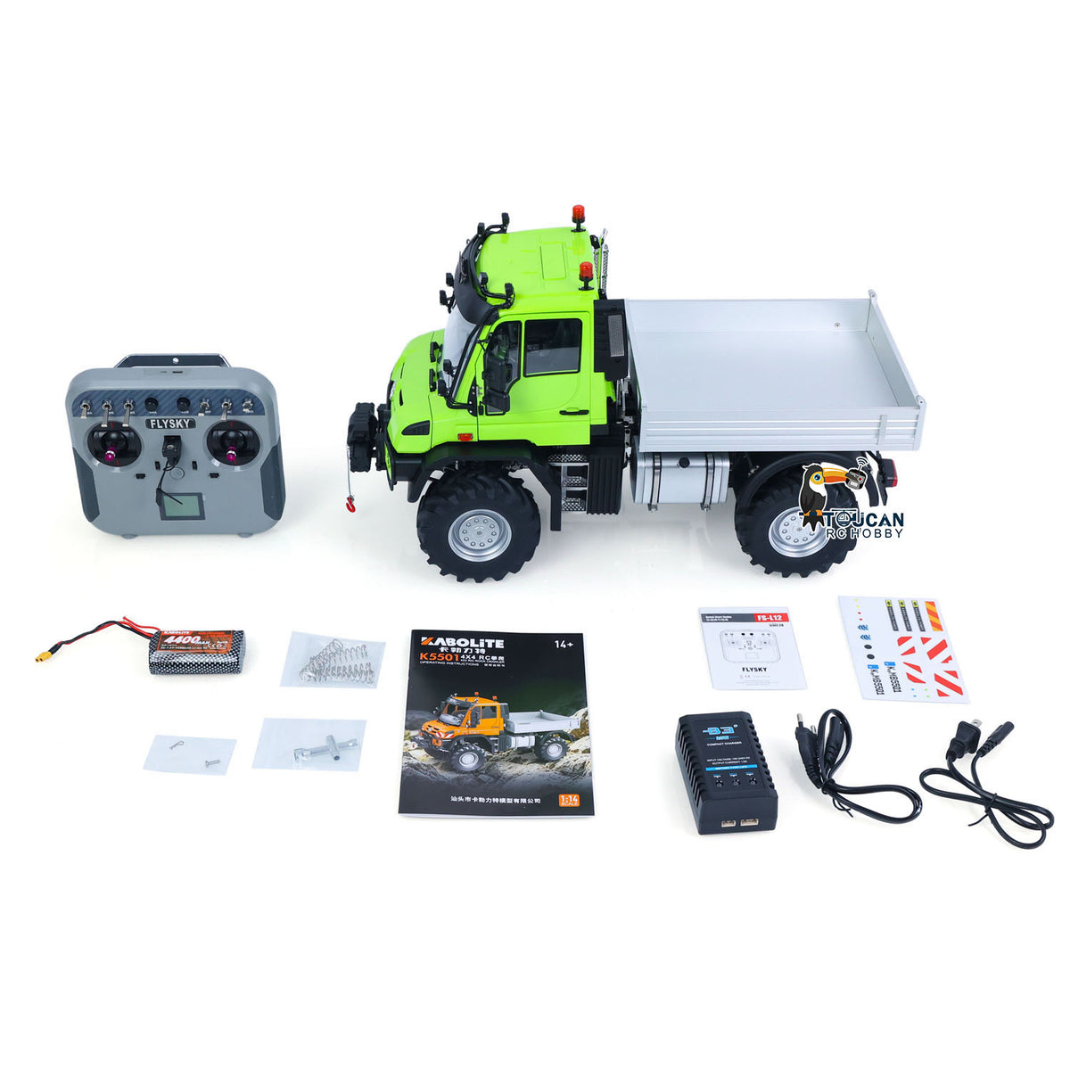 TOUCAN RC HOBBY Kabolite 5501 1/14 Metal RC Dumper Electric Lifting ATV Off Road Truck Lorry 4X4 Axle Differential Lock 2-Speed Transmission Light Sound System