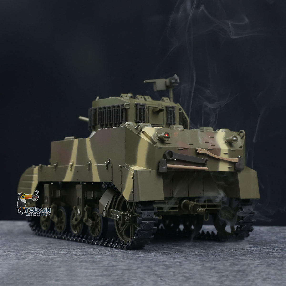 TOUCAN RC HOBBY Heng Long 1/16 RC Tank US M5A1 Stuart VI Remote Control RTR Light Tank 360 Smoking Radio System Barrel Recoil Light Flash Two Battery