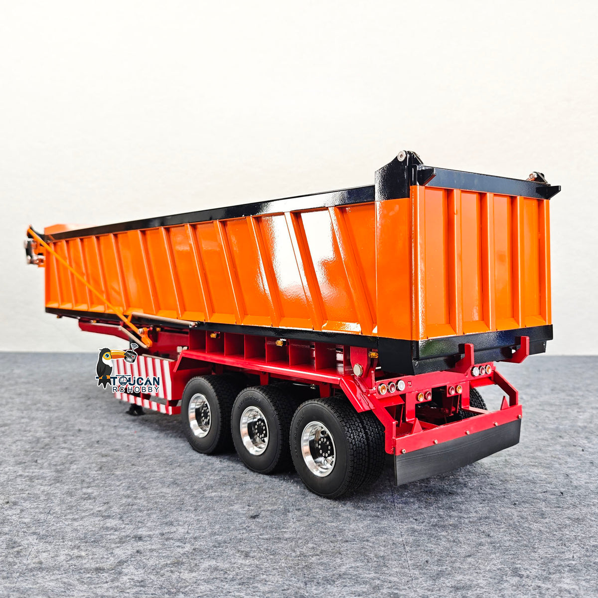 TOUCAN RC HOBBY HHG Model 1/14 Metal RC Hydraulic Dump Semi Trailer 3 Axle with Center Lift System Electric Support Legs Tarp Lights for Tractor Truck