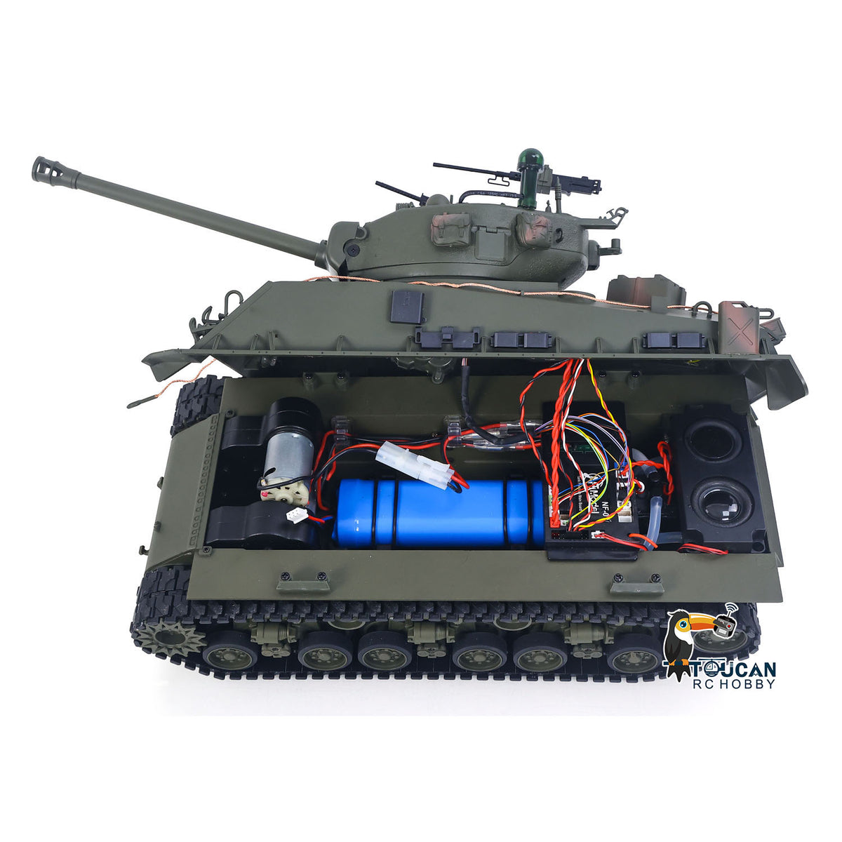 1/16 Remote Control Tank Sherman M4A3 Armored Fighting Vehicle Infrared System Barrel Elevation Smoke Unit Metal Chassis Gearbox 360 Degrees Turret