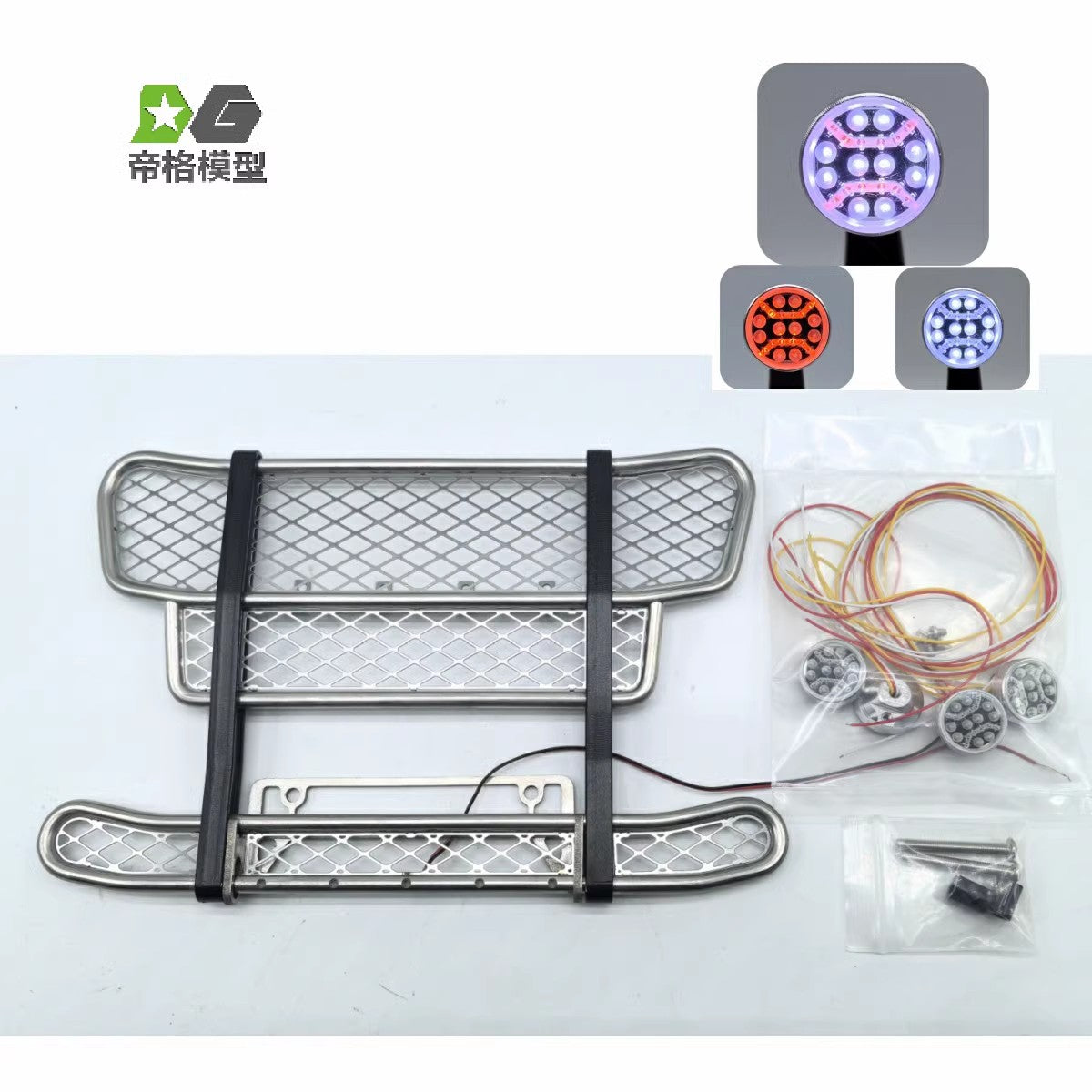 TOUCAN RC HOBBY Metall-Frontstoßstange mit 5V LED-Scheinwerfer für 1/14 770S RC Zugmaschine LKW 56371 56368 DIY ferngesteuertes LKW-Modell