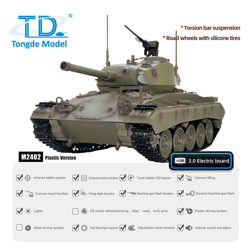 TOUCAN RC HOBBY Fast Free Shipping Tongde 1/16 M24 Chaffee RC Light Tank Electric 320 Infrared Battle Barrel Recoil Simulation Military Model