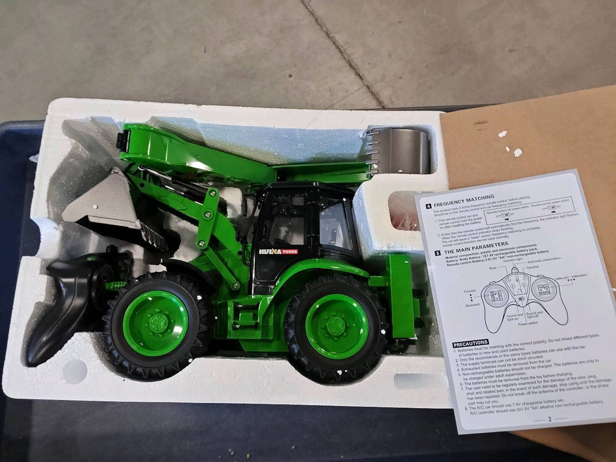 TOUCAN RC HOBBY Second Hand CA Stock HUINA 1/14 1579 Remote Control Backhoe Excavator Multifunctional Loader with 2.4G Radio Controller Sound Light