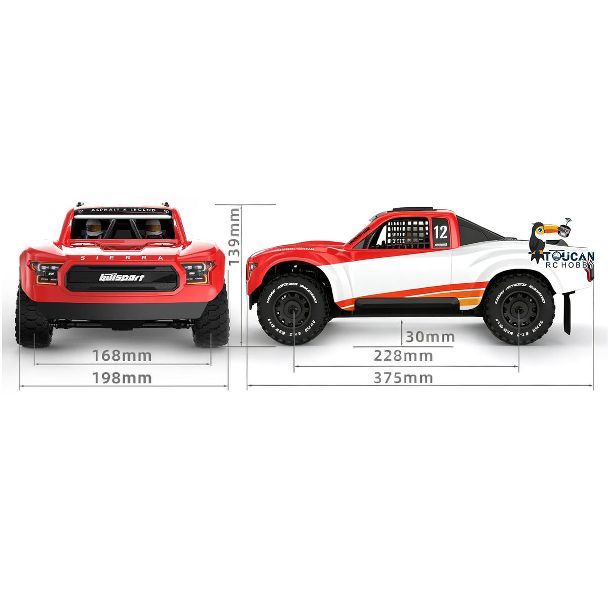 TOUCAN RC HOBBY UDIRC UD1203 1/12 RC Geländewagen 4WD ferngesteuerter Short Course Truck mit Mitteldifferential und Metall-Antriebswelle sowie bürstenlosem Fahrtenregler (ESC)