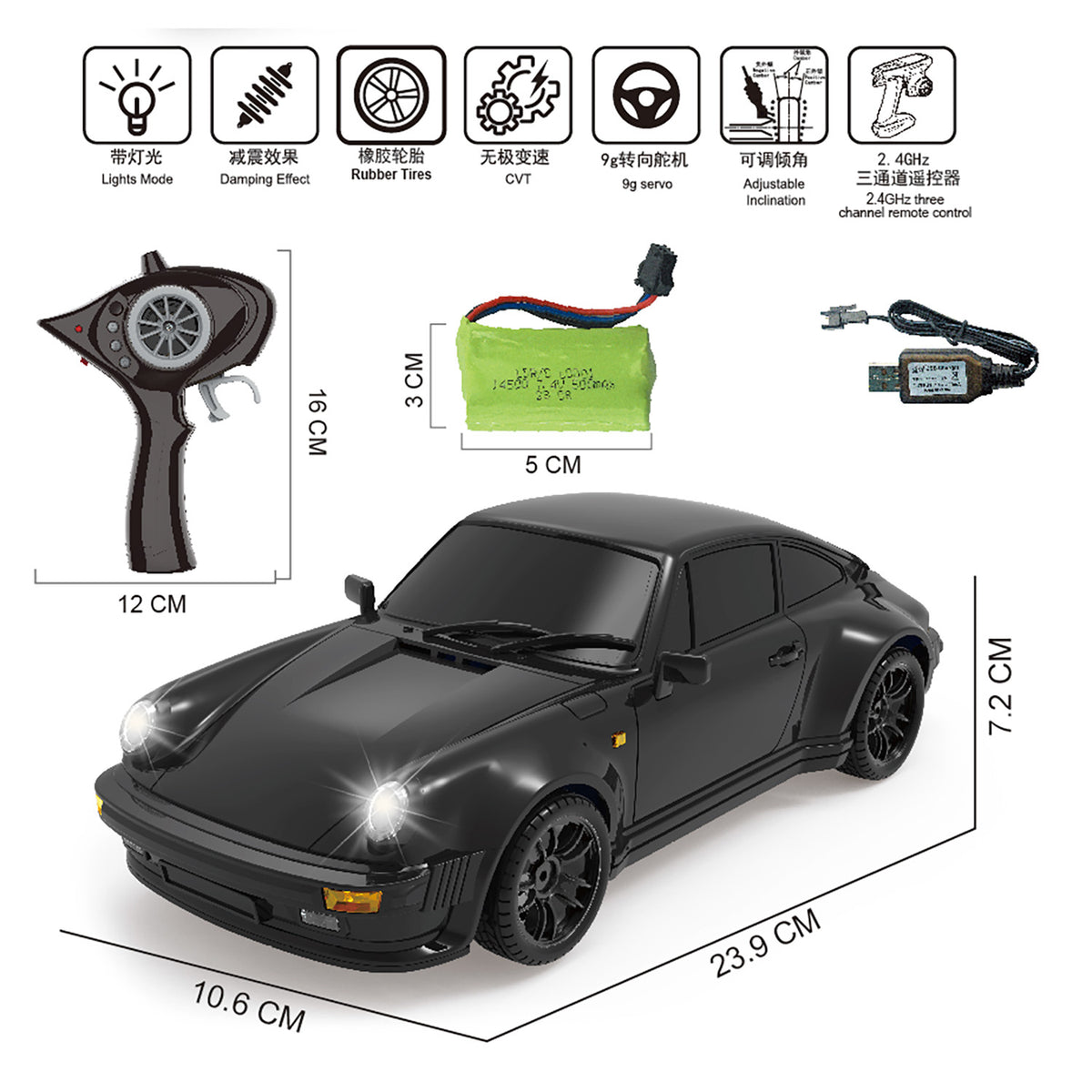 TOUCAN RC HOBBY 1/18 RC Drift Car LDRC A98 Remote Control Racing Vehicles Simulation 911 LED Light Metal Shell RTR Battery 9G Servo USB Charge
