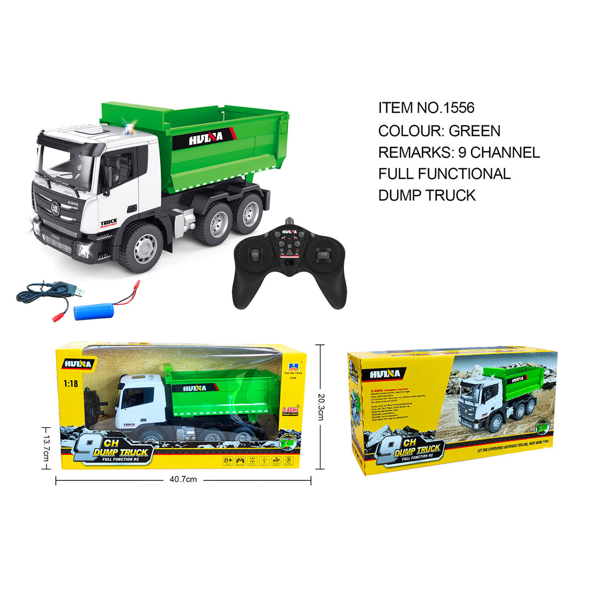 TOUCAN RC HOBBY HUINA 1/18 RC Dumper Tipper Truck 1556 2.4G 9 Channels Radio Controlled Car 500MAH Battery W/ Simulated Light