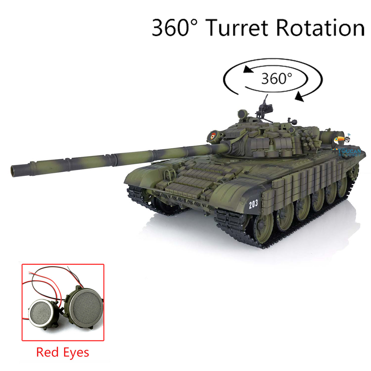 TOUCAN RC HOBBY Heng Long Military War RC Tank 1:16 TK7.0 Edition Russia T72 3939 360 Turret Installed Red Eyes With New Armor Idlers Sprockets
