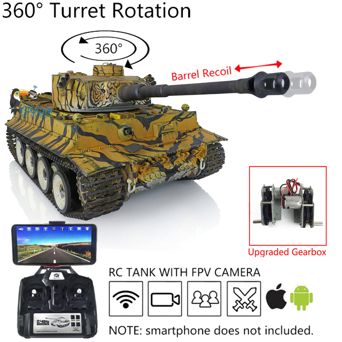TOUCAN RC HOBBY Pre-order Heng Long 1/16 7.0 Tiger I RC Tank 3818 Radio Controlled Model Customized Color Hull-Recoil Smoking Metal Barrel Gearbox 360FPV