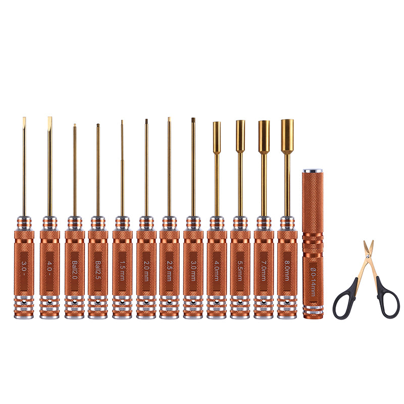 TOUCAN RC HOBBY YZWJ Kit d'outils : tournevis hexagonal, alésoir, pinces, règle, ciseaux, tournevis plat et cruciforme pour drone RC, bateau, voiture radiocommandée et modélisme DIY