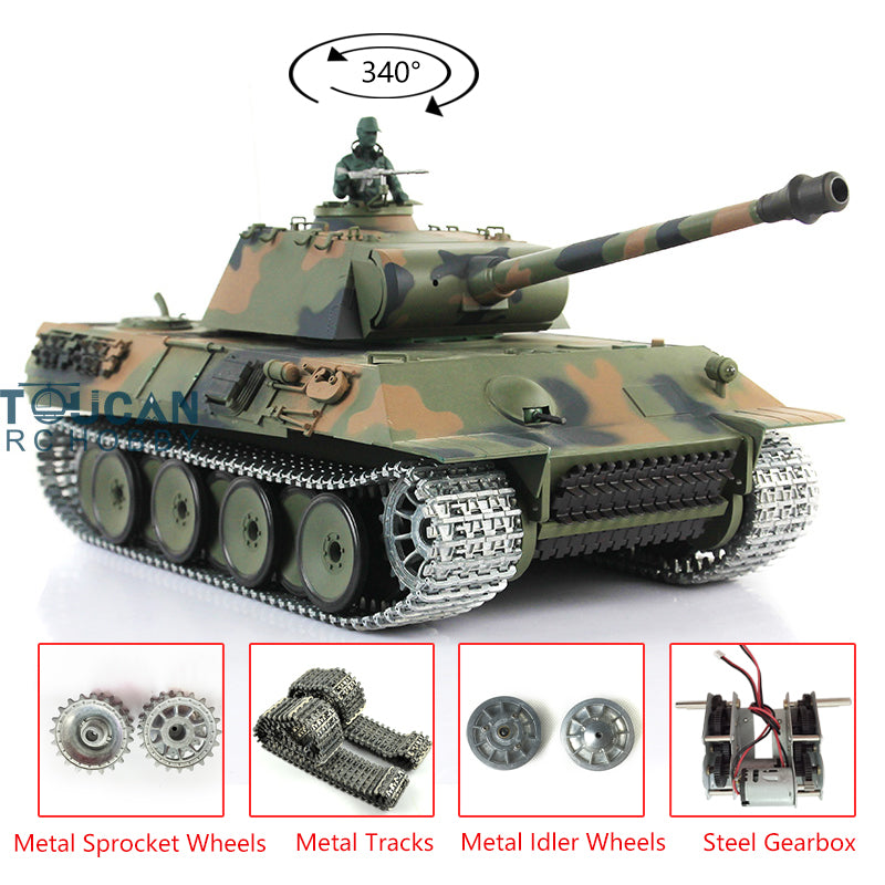 TOUCAN RC HOBBY Heng Long 1/16 7.0 Upgraded RC Tank German Panther RTR Remote Control Tank 3819 w/ Metal Idler Sproket Wheels Tracks Steel Gearbox