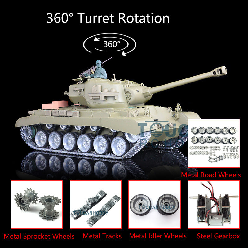 TOUCAN RC HOBBY US Stock Heng Long 1/16 7.0 Customized 3838 Radio Controlled M26 Pershing RTR RC Tank 360 Degree Turret Rotation Metal Tracks Wheels