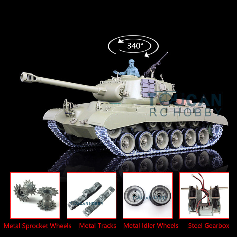 TOUCAN RC HOBBY 2.4Ghz Heng Long 1/16 7.0 Upgraded M26 Pershing RC Tank 3838 w/ Metal Tracks Sproket Wheels Engine Sound Steel Gearbox Smoking