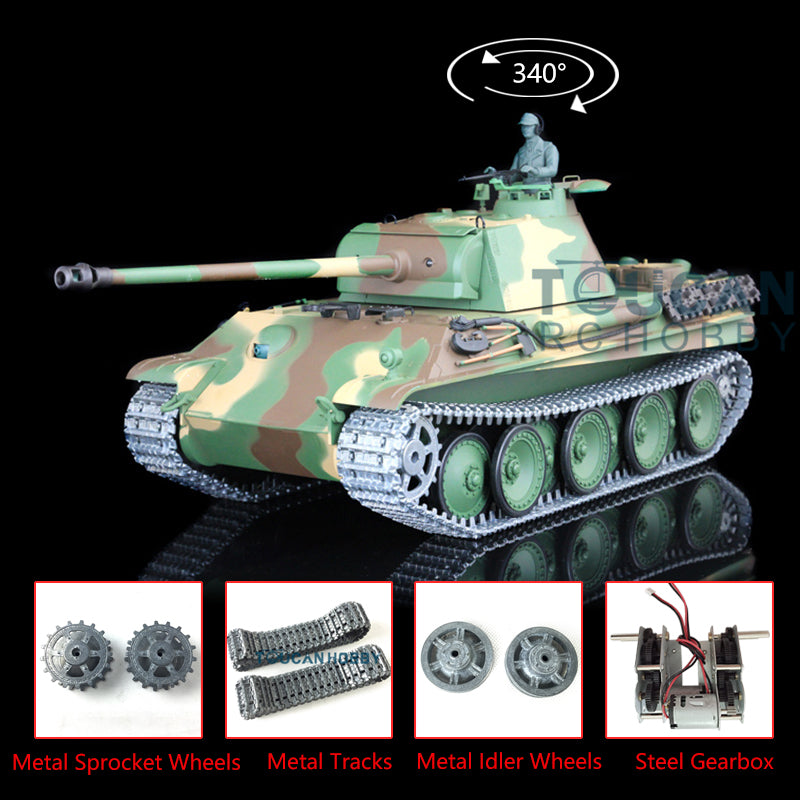 TOUCAN RC HOBBY US Stock Heng Long 1:16 Scale 7.0 Upgraded German Panther G RC Tank 3879 Metal Tracks 340 Degree Turret BB Shooting Unit IR RTR Model