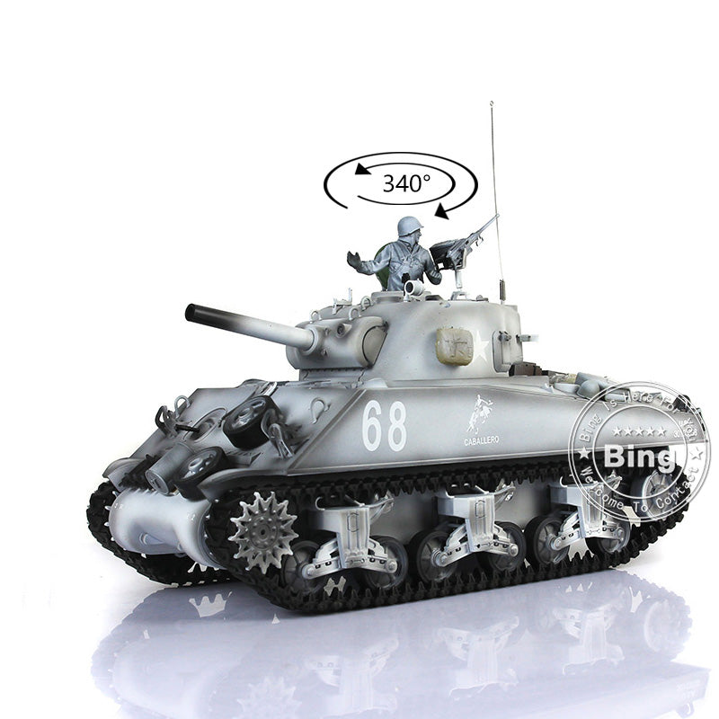 TOUCAN RC HOBBY 2.4G Heng Long 1/16 Scale 7.0 Plastic Version M4A3 Sherman RTR RC Tank Model 3898 w/ Short Barrel BB Shooting IR Battling System