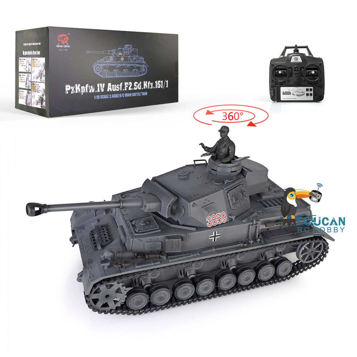 TOUCAN RC HOBBY Heng Long 1/16 7.0 Customized RC Tank Panzer IV F2 3859 RTR Tank w/ Metal Road Wheels Tracks Idler Sproket Wheels Gun Sound