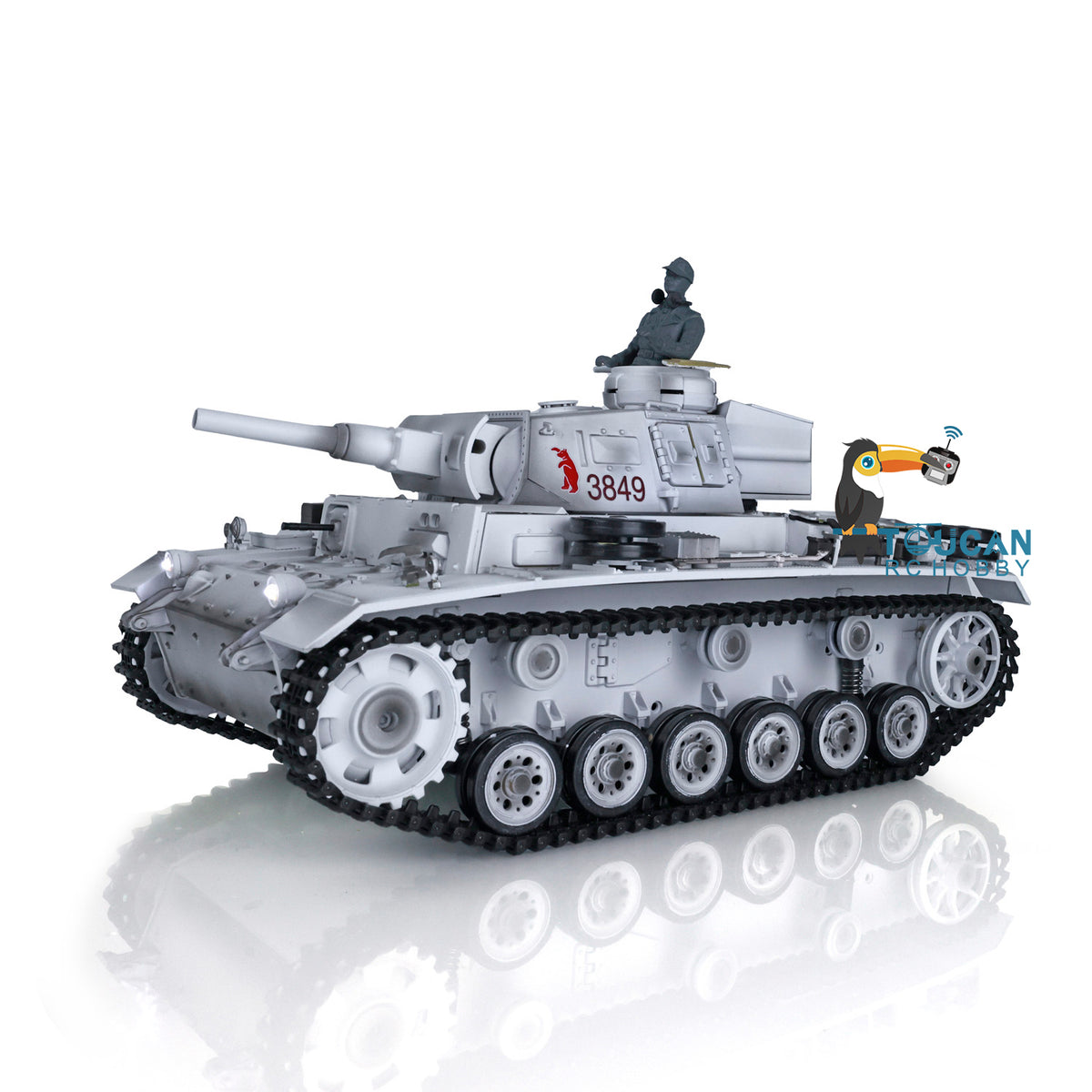TOUCAN RC HOBBY Heng Long 1/16 RC Tank 3849 Plastic 7.0 Panzer III H Remote Control Tank w/ Turret Smoking Gearbox Engine Sound Road Wheels