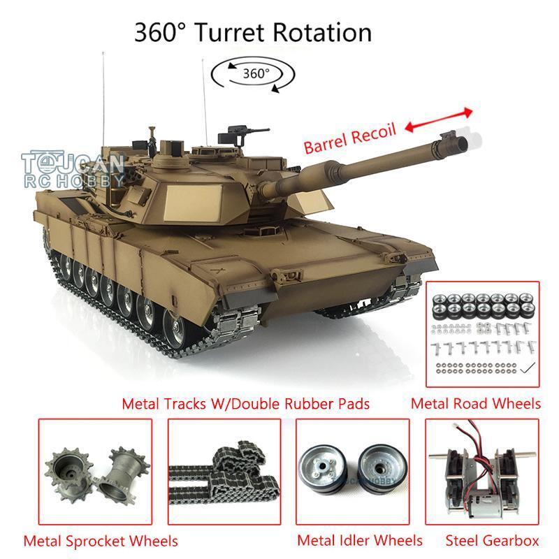 TOUCAN RC HOBBY US Stock Heng Long 1:16 7.0 2.4Ghz USA Abrams RTR RC Tank 3918 360 Degree grees Turret Barrel Recoil Metal Tracks Rubber Pads Main Board