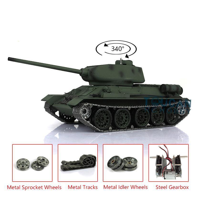 TOUCAN RC HOBBY US Stock 2.4Ghz Heng Long 1:16 Scale 7.0 Upgraded Soviet T34-85 RTR RC Tank 3909 Model BB Infrared Metal Tracks Driving Wheels
