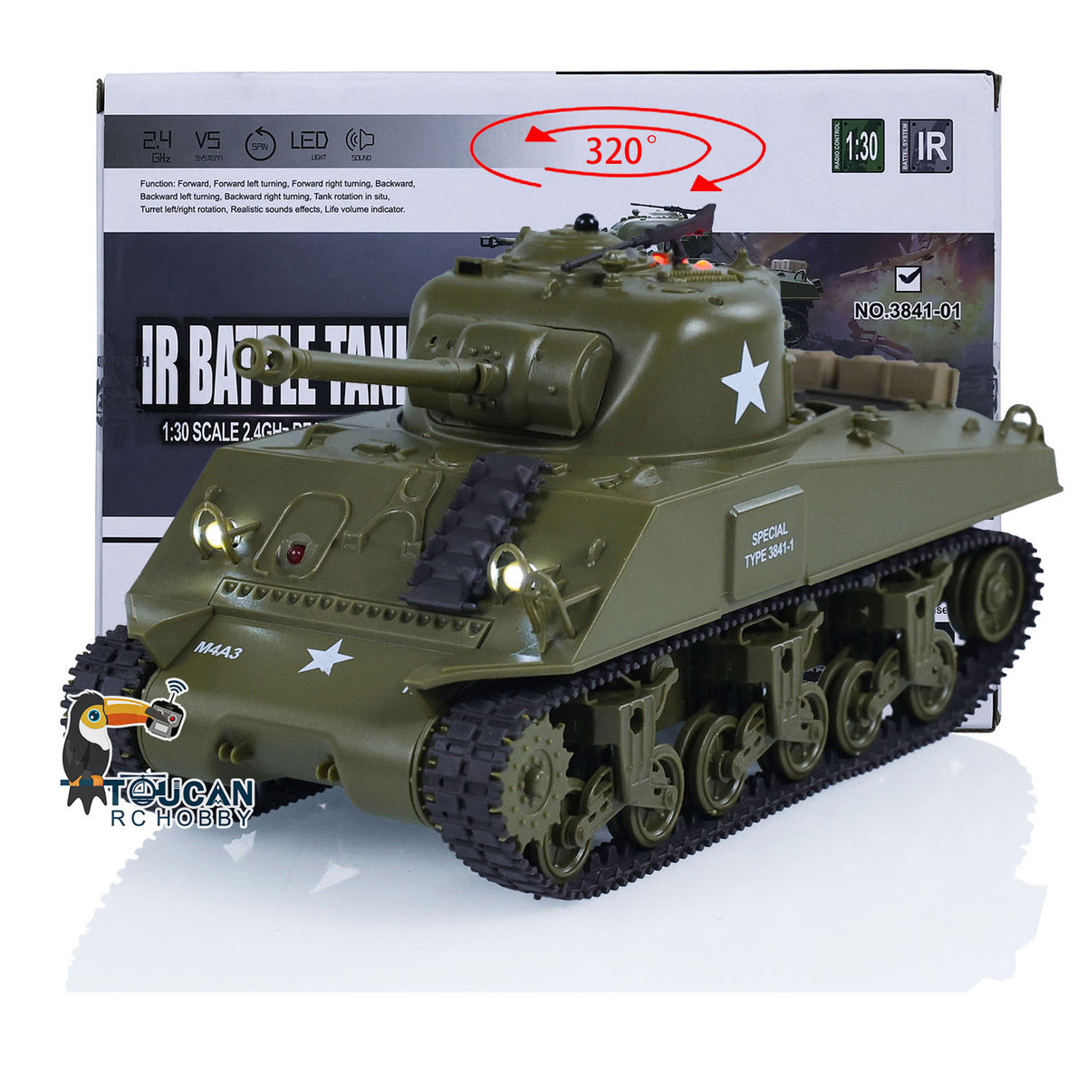 TOUCAN RC HOBBY 1/30 Heng Long Plastic RC Battle Tank Sherman M4A3 3841-01 2.4G Remote Control Panzer Military Vehicles Painted Assembled