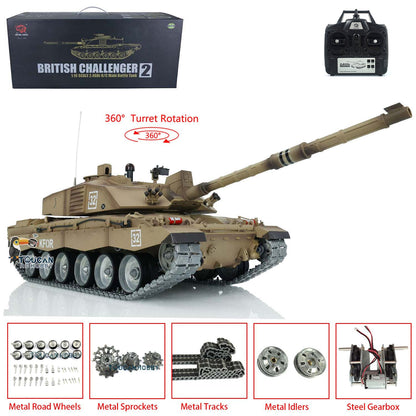 TOUCAN RC HOBBY Heng Long 1/16 TK7.0 Professional British Challenger II 3908 RTR RC Tank 360 Degrees Turret IR BB Smoke Metal Sprockets Idlers Road Wheels Single Rubber Tracks