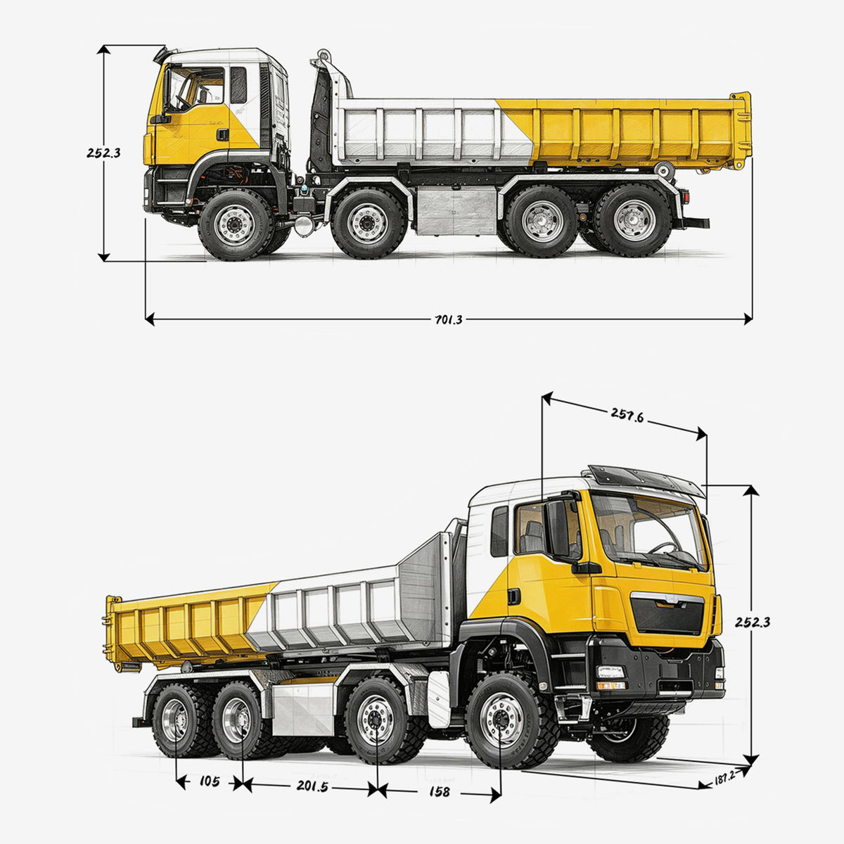 TOUCAN RC HOBBY LESU Z0090 1/14 8x8 Metal Hydraulic RC Roll On Off Truck Telescopic Hooklift Dumper with TGS Cabin 5CH Valve 3 Speed Transmission Sound Light