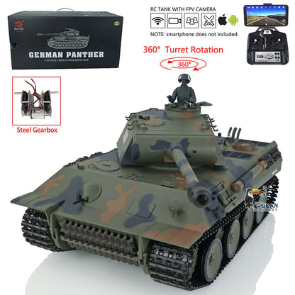TOUCAN RC HOBBY Heng Long TK7.0 1/16 Plastic German Panther RTR RC Tank 3819 FPV 360 Degrees Turret BB IR Smoke Sounds Lights Metal Steel Driving Gearbox
