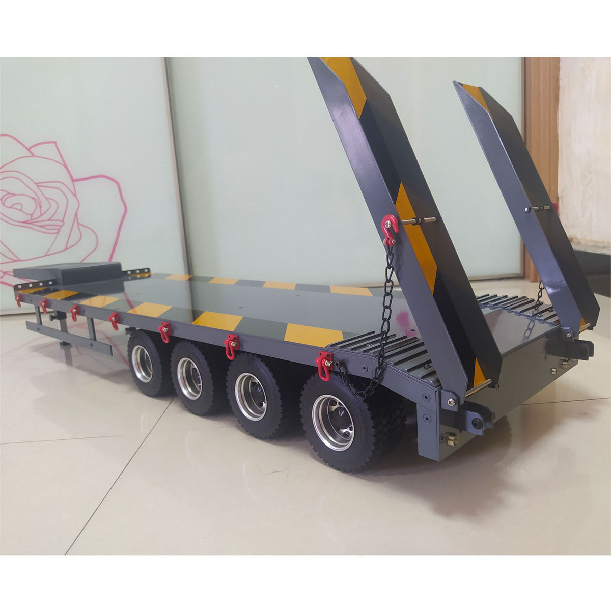 TOUCAN RC HOBBY Metal Semi-trailer 4-Axle Trailer for 1/14 RC Tractor Truck Remote Control Car Hobby Model DIY Accessory Assembled Painted