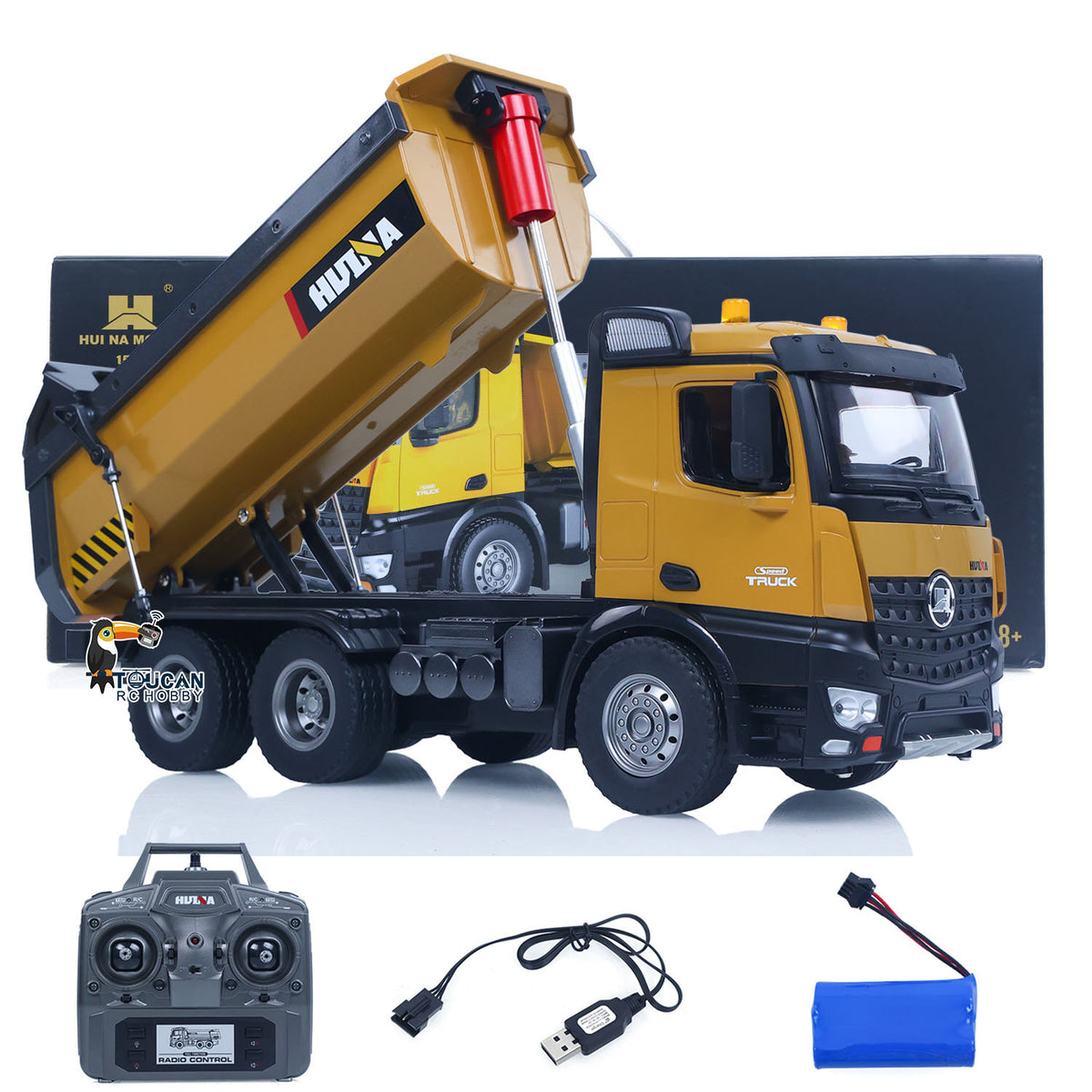 TOUCAN RC HOBBY HUINA 1/14 Electric RC Dump Truck 573 Remote Control Tipper Model Vehicle Flowing Water Light Sound Effect 2.4G Radio Battery