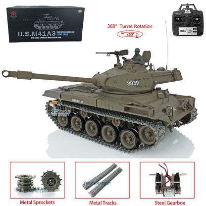 TOUCAN RC HOBBY Heng Long 1/16 TK7.0 3838 USA M26 Pershing 3839 Walker Bulldog M41A3 RTR RC Tank 360 Degrees Turret IR BB Smoke Metal Sprockets Tracks Gearbox