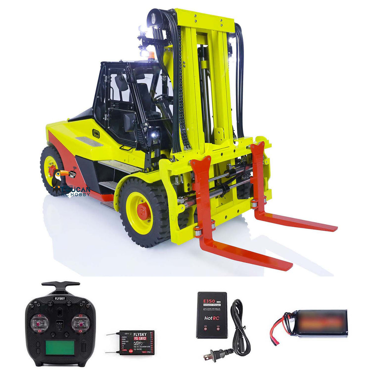 TOUCAN RC HOBBY LESU AOUE LD160S 1/14 Metal Hydraulic RC Forklift FlySky ST8 Remote Controller Towing Hook 6 Ways Reversing Valve Sound Light System Rear Steering Axle