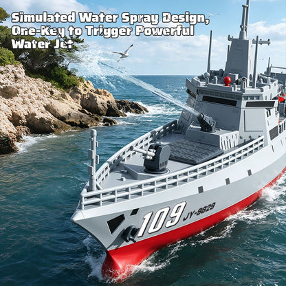 TOUCAN RC HOBBY JJRC S28 RC Warship Boat with Water Spray 2 Speeds Dual Motor Remote Control Ship Model for Pool Lake Water Play