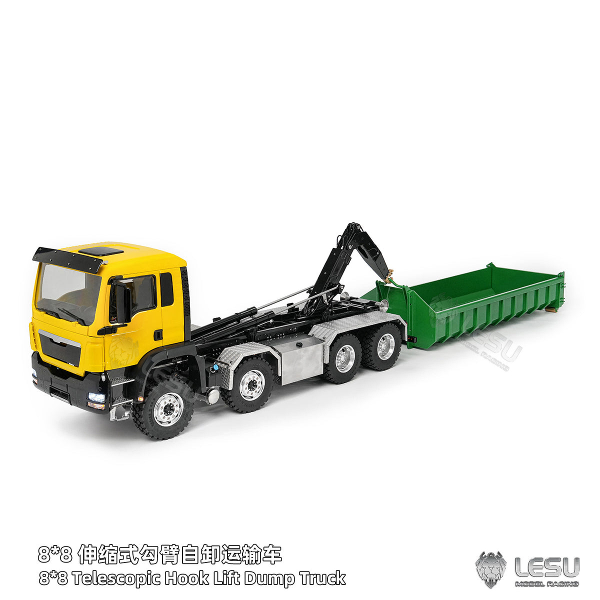 TOUCAN RC HOBBY LESU Z0090 1/14 8x8 Metal Hydraulic RC Roll On Off Truck Telescopic Hooklift Dumper with TGS Cabin 5CH Valve 3 Speed Transmission Sound Light