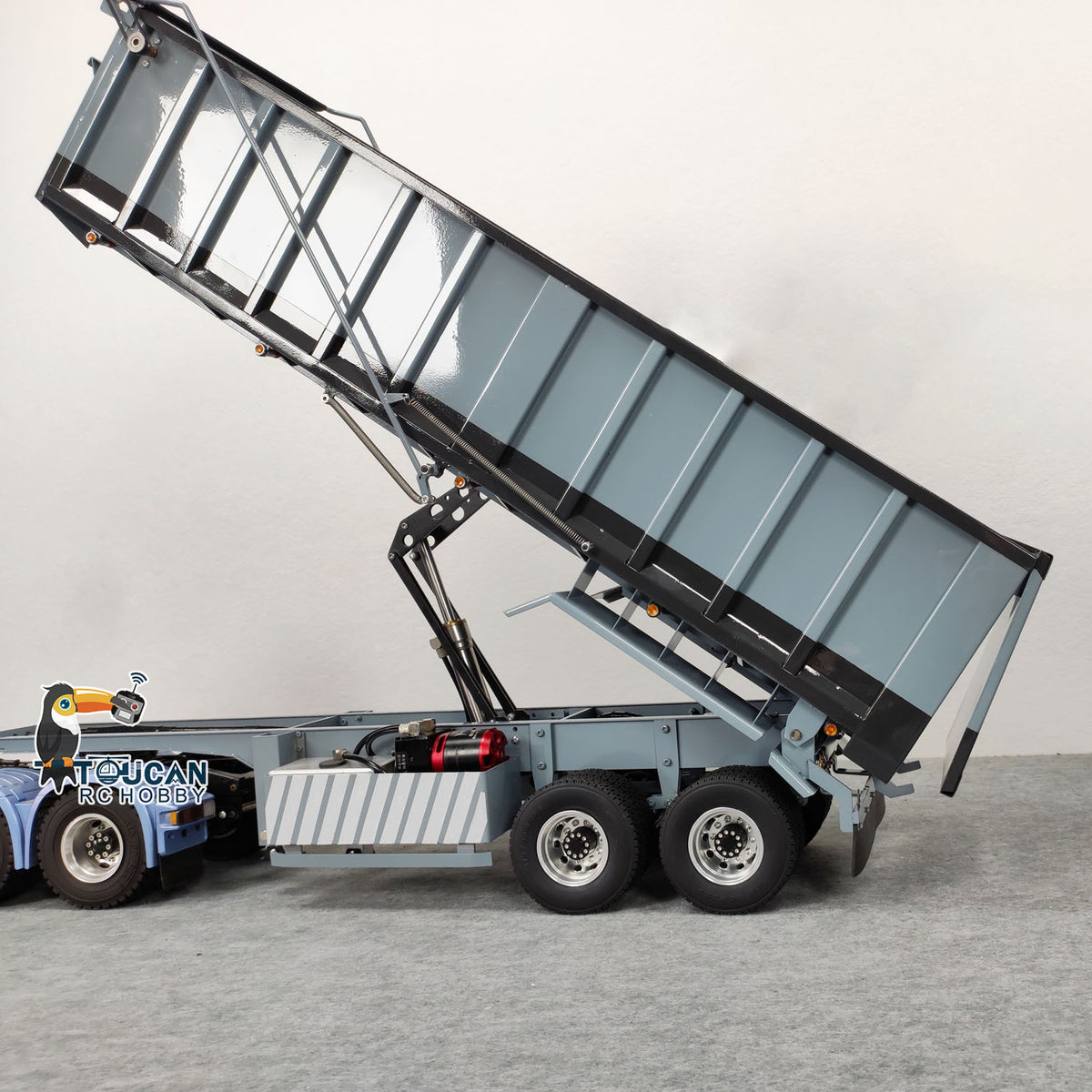 TOUCAN RC HOBBY HHG Model 1/14 Metal RC Hydraulic Dump Trailer 2-axle Electric Tarpaulin for Remote Control Tractor Truck DIY Car Model