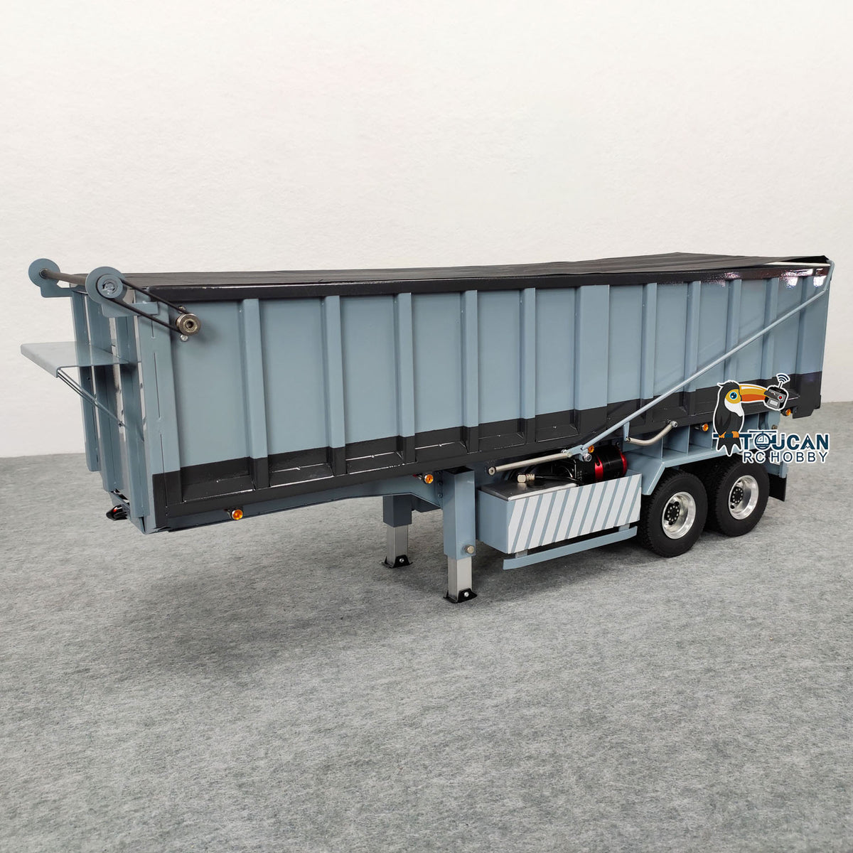TOUCAN RC HOBBY HHG Model 1/14 Metal RC Hydraulic Dump Trailer 2-axle Electric Tarpaulin for Remote Control Tractor Truck DIY Car Model