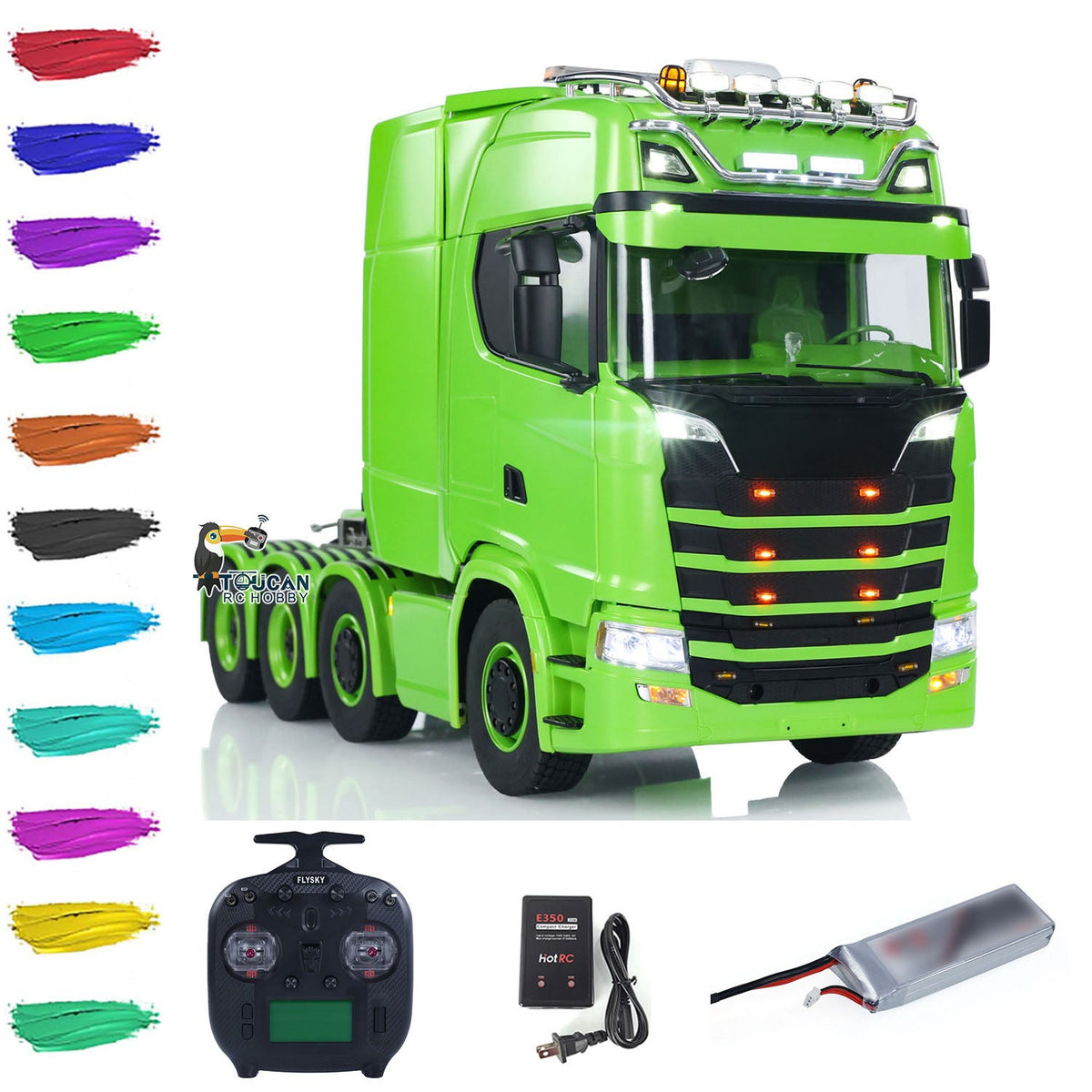 TOUCAN RC HOBBY ScaleClub 8x8 Metal Chassis 1/14 RC Tractor Truck 770S Remote Control Lorry ST8 Radio Battery RTR Warning Lights Spotlight Magnetic Roof