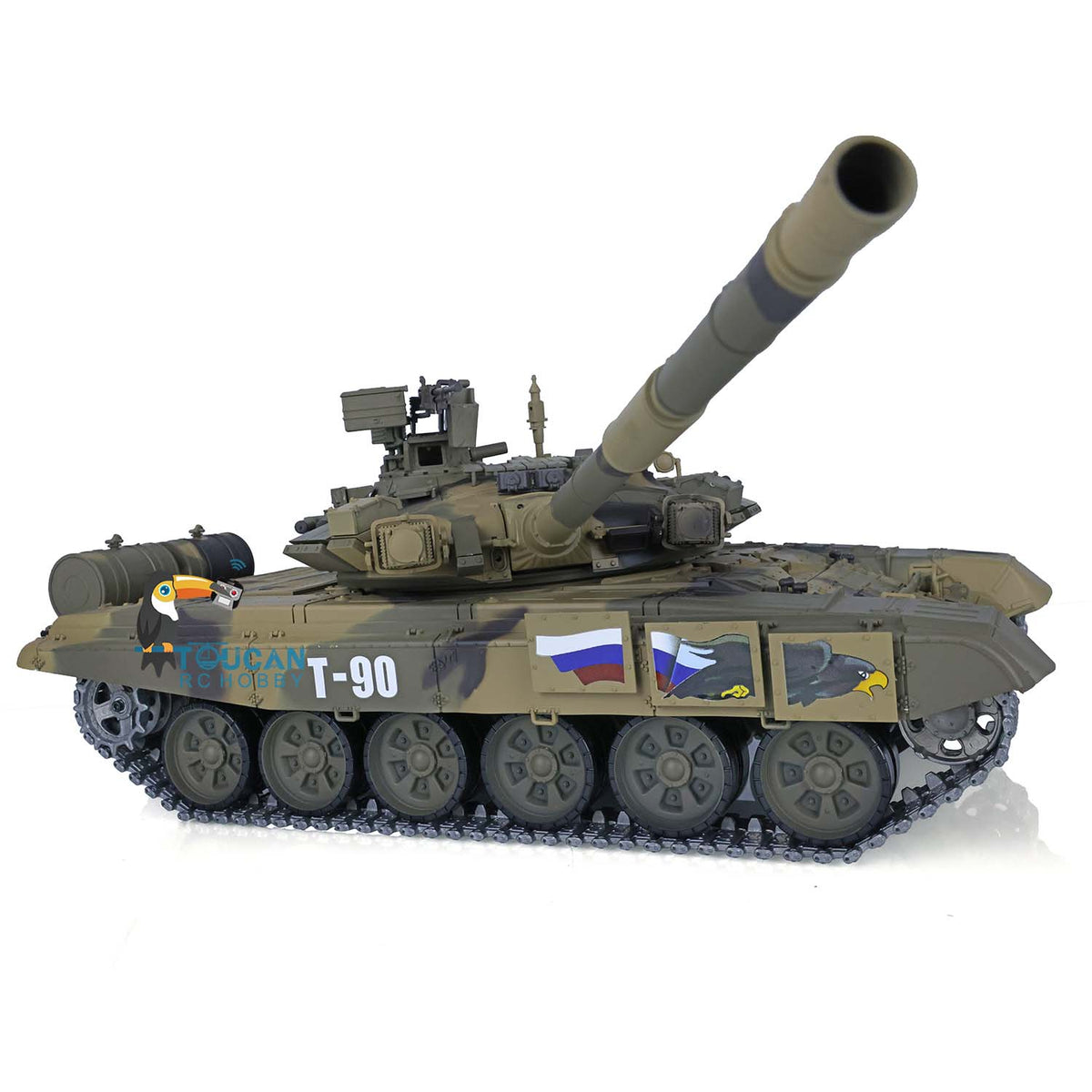 TOUCAN RC HOBBY Heng Long 1/16 TK7.0 Plastic Russian T90 RTR RC Tank 3938 with Steel Gearbox Metal Barrel Recoil 360 Degrees Turret BB Unit Infrared Combat
