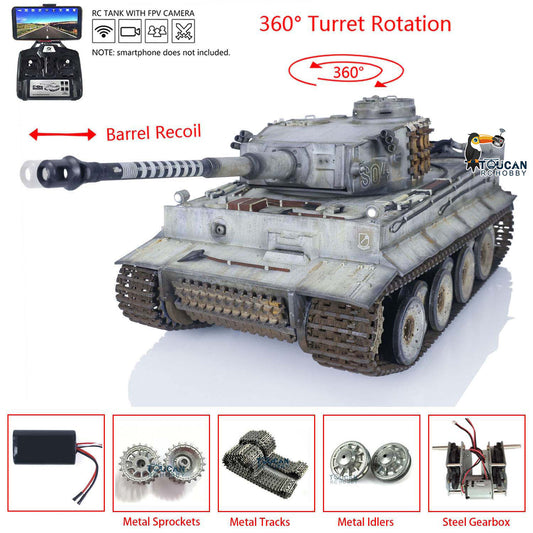 Auf Lager TOUCAN RC HOBBY 1/16 Heng Long 1/16 RC Panzer aufgerüsteter deutscher Tiger I 7.0 ferngesteuertes Militärfahrzeug mit Rauch- und Schussfunktion 3818 360