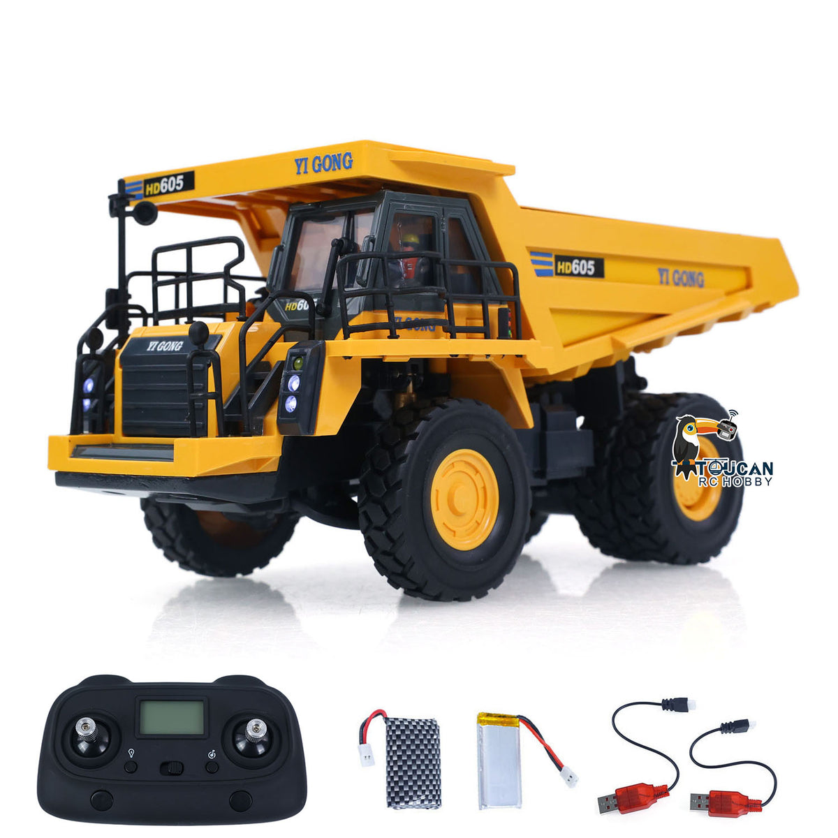 TOUCAN RC HOBBY Yi Gong Ready To Run 1/50 Electric Remote Control Dump Mining Truck RC Construction Vehicle Tipper Model Lights Sounds Effect USB Cable