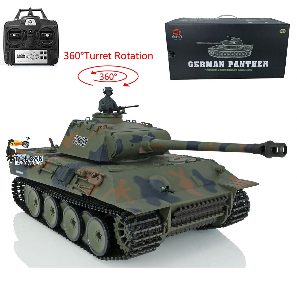 TOUCAN RC HOBBY Heng Long 1/16 TK7.0 Plastic German Tiger I Panther RTR RC Tank 3818/3819 360 Degrees Turret Infrared Combat BB Sounds Lights Smoke Model