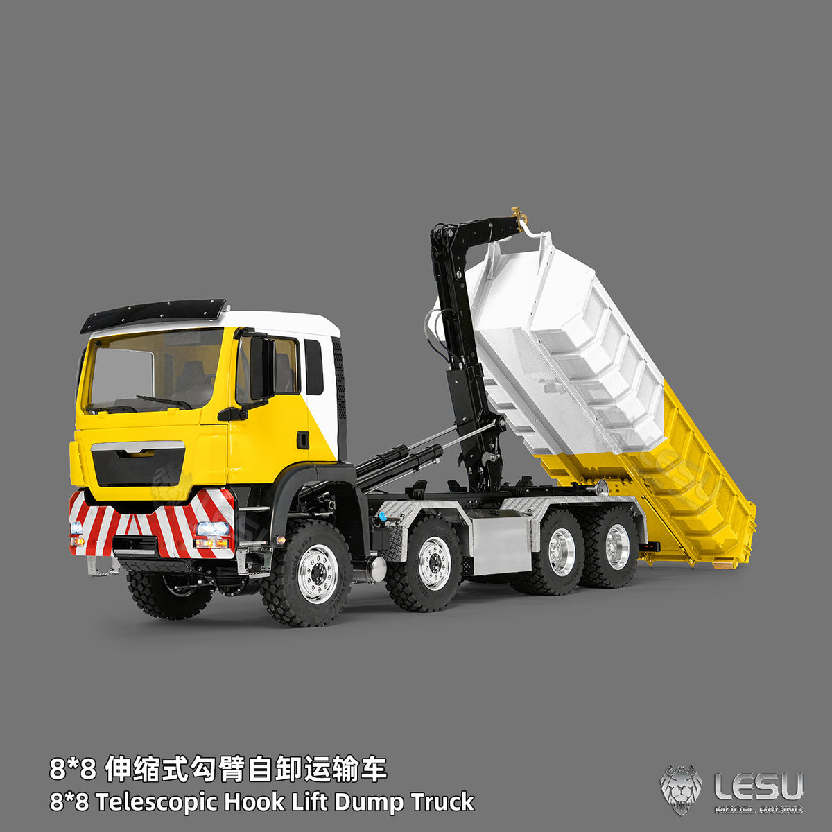 TOUCAN RC HOBBY LESU Z0090 1/14 8x8 Metal Hydraulic RC Roll On Off Truck Telescopic Hooklift Dumper with TGS Cabin 5CH Valve 3 Speed Transmission Sound Light