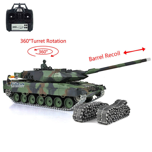 TOUCAN RC HOBBY Heng Long 1/16 TK7.0 3889 Leopard2A6 RTR RC Tank 360 Degrees Turret Barrel Recoil Smoke BB IR Metal Single Rubber Tracks Sprockets Idlers Wheels Gearbox