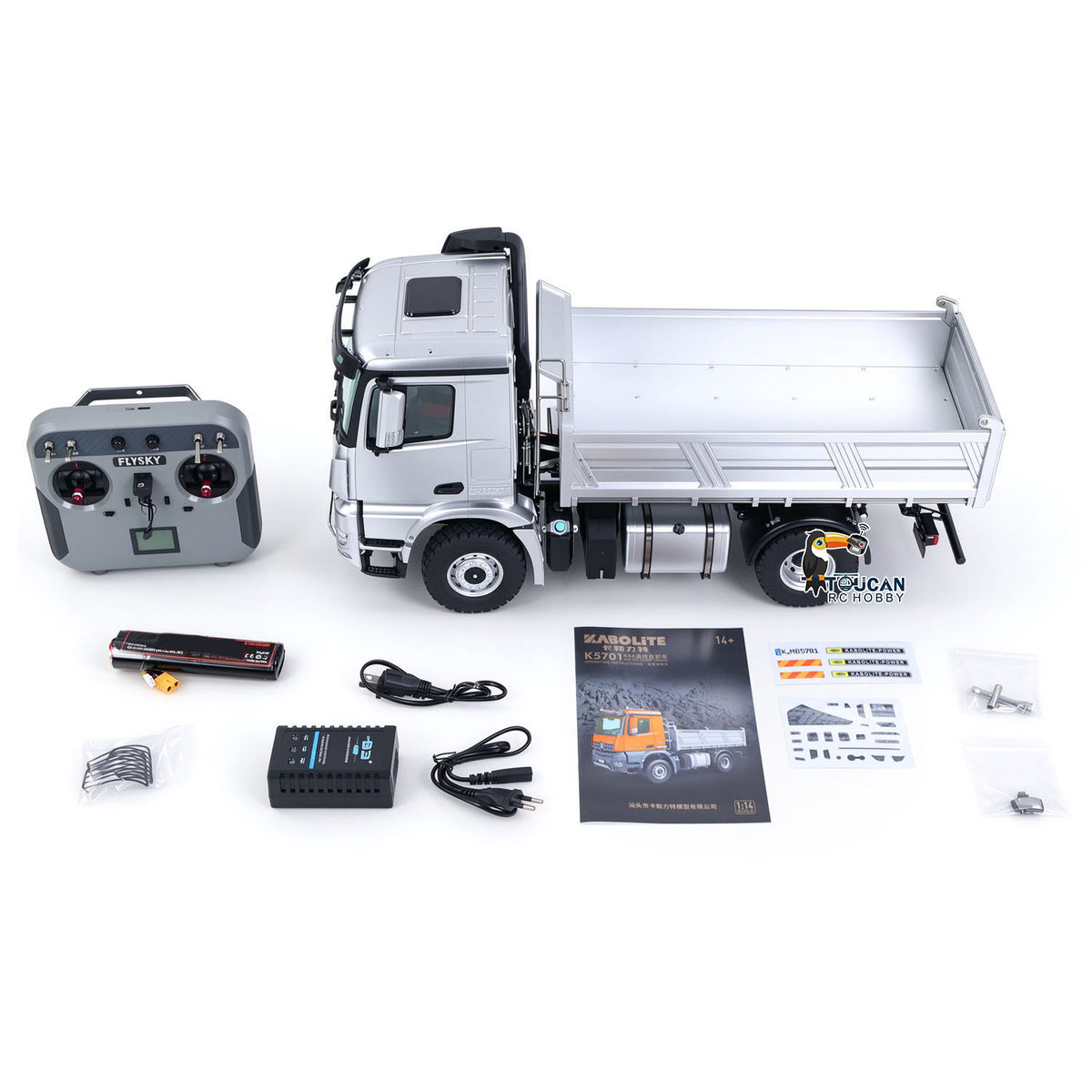 TOUCAN RC HOBBY Kabolite 4*4 1/14 Plastic RC Dumper Truck 5701 Remote Control Tipper Car RTR Model 2-speed Gearbox Light Sound 2.4G Radio Controller and Receiver Battery
