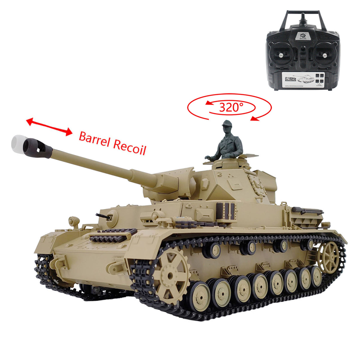 TOUCAN RC HOBBY CoolBank 3859 1/16 7.0 Plastic German Panzer IV F2 RTR RC Tank Model BB Infrared Combat System Steel Gearbox 1800mah Battery