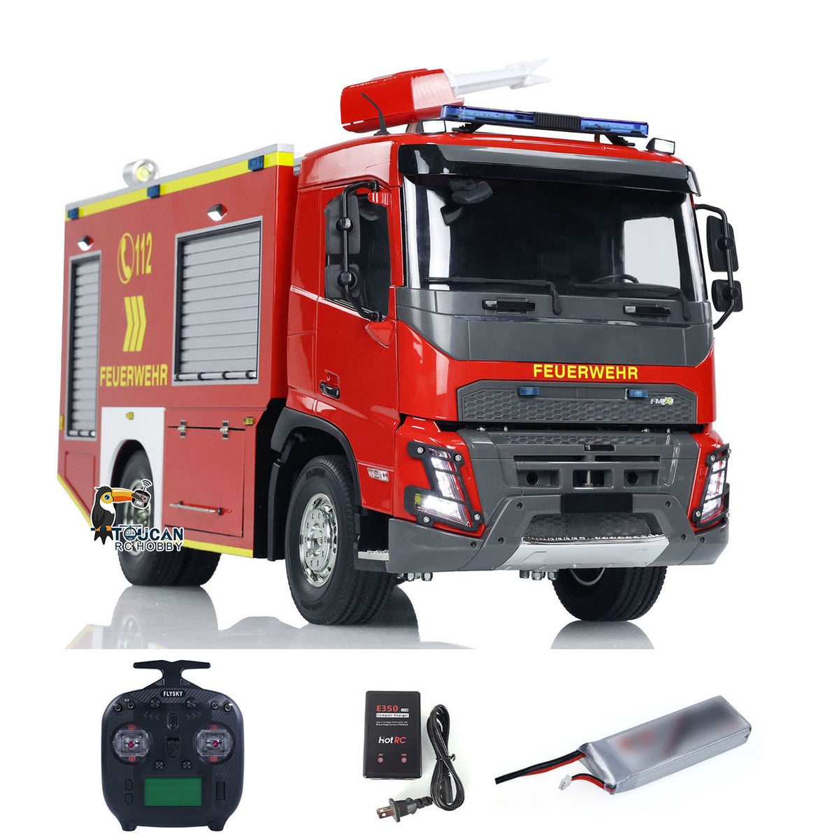 TOUCAN RC HOBBY 1/14 4x2 RC Fire Vehicles Radio Control Fire Fighting Truck 2-speed Transmission Assembled and Painted FlySky ST8