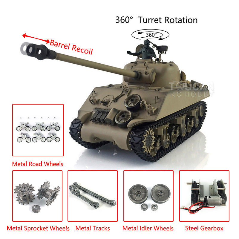 TOUCAN RC HOBBY Heng Long 1/16 TK7.0 Customized 3898 USA M4A3 Sherman RTR RC Tank Barrel Recoil 360 Degrees Turret Infrared Combat Smoke BB Metal Tracks Road Idler Drive Wheels