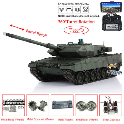 TOUCAN RC HOBBY Heng Long 1/16 TK7.0 3889 Leopard2A6 RTR RC Tank FPV Barrel Recoil BB IR Smoke 360 Degrees Turret Metal Tracks Road Drive Idler Wheels Gearbox