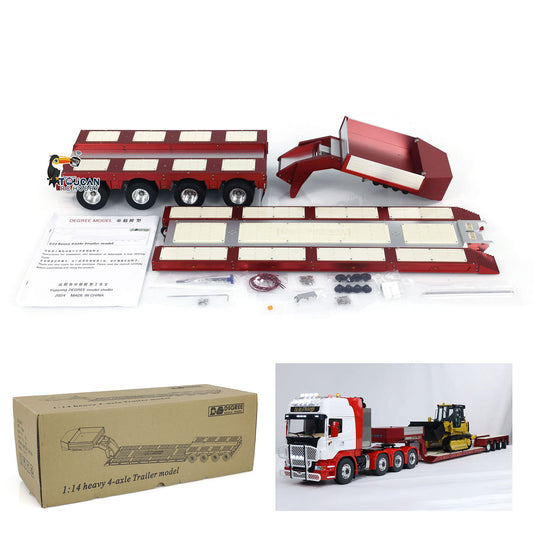 TOUCAN RC HOBBY Degree 1/14 Aluminum Alloy RC Heavy Trailer DG-999 4 Axles CNC Gooseneck Trailer for Remote Controlled Tractor Truck Hobby Model Lights Servo Motor ESC